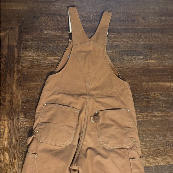 VTG Carhartt duck bib overalls canvas quilt lined brown men's XS double knee - Picture 6 of 7